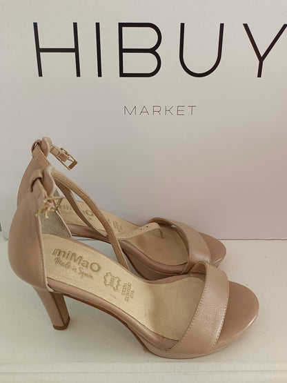 MIMAO. Sandalia nude tacón T.37