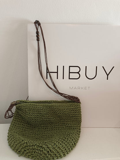 NATURA. Green raffia bag