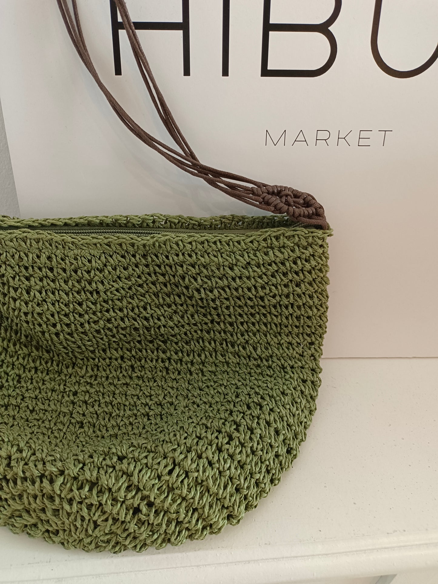 NATURA. Green raffia bag