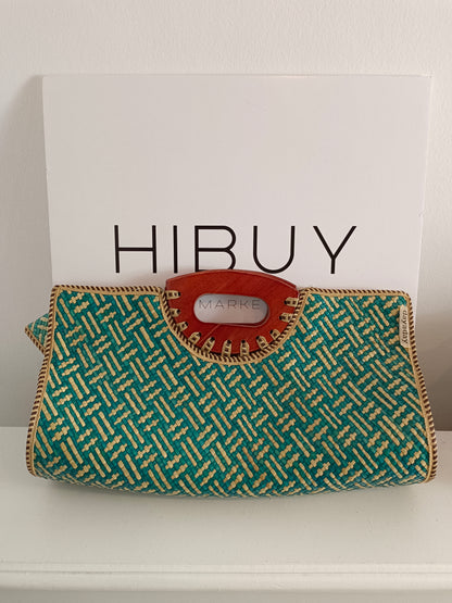 DAYADAY. Bolso rafia azul  beige