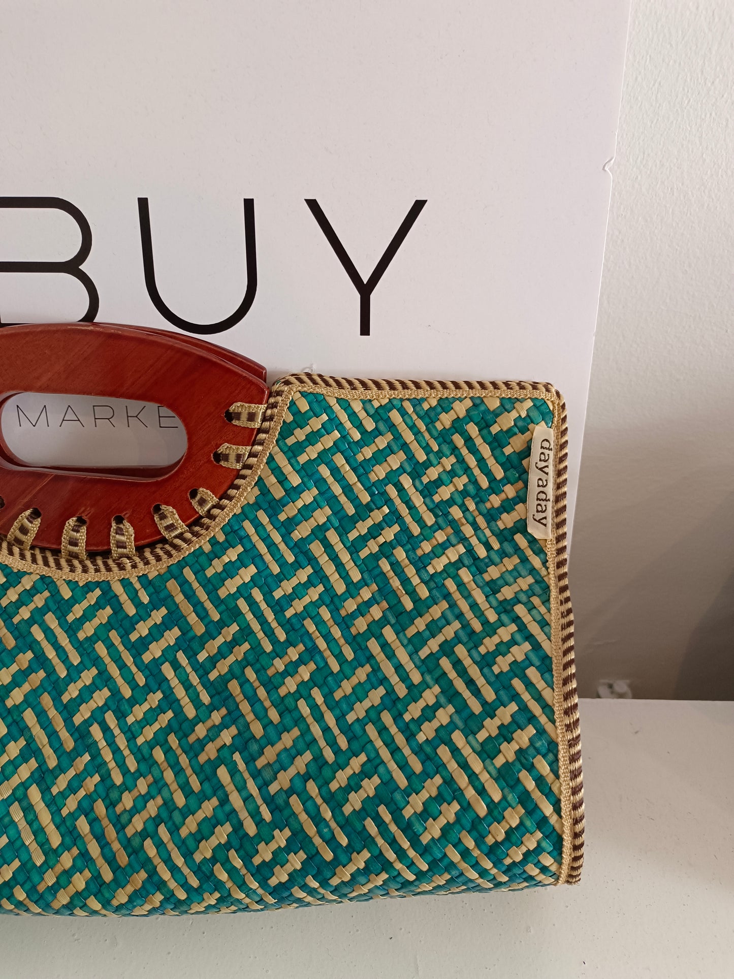 DAYADAY. Bolso rafia azul  beige