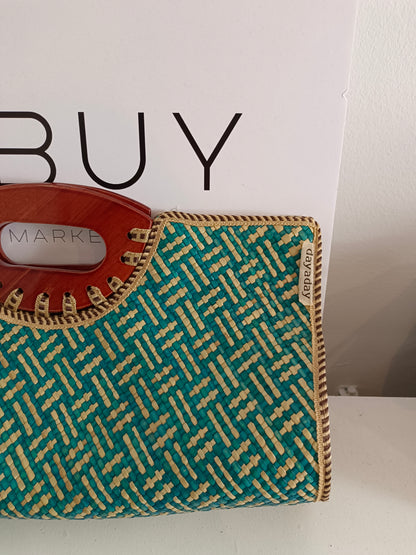 DAYADAY. Bolso rafia azul  beige