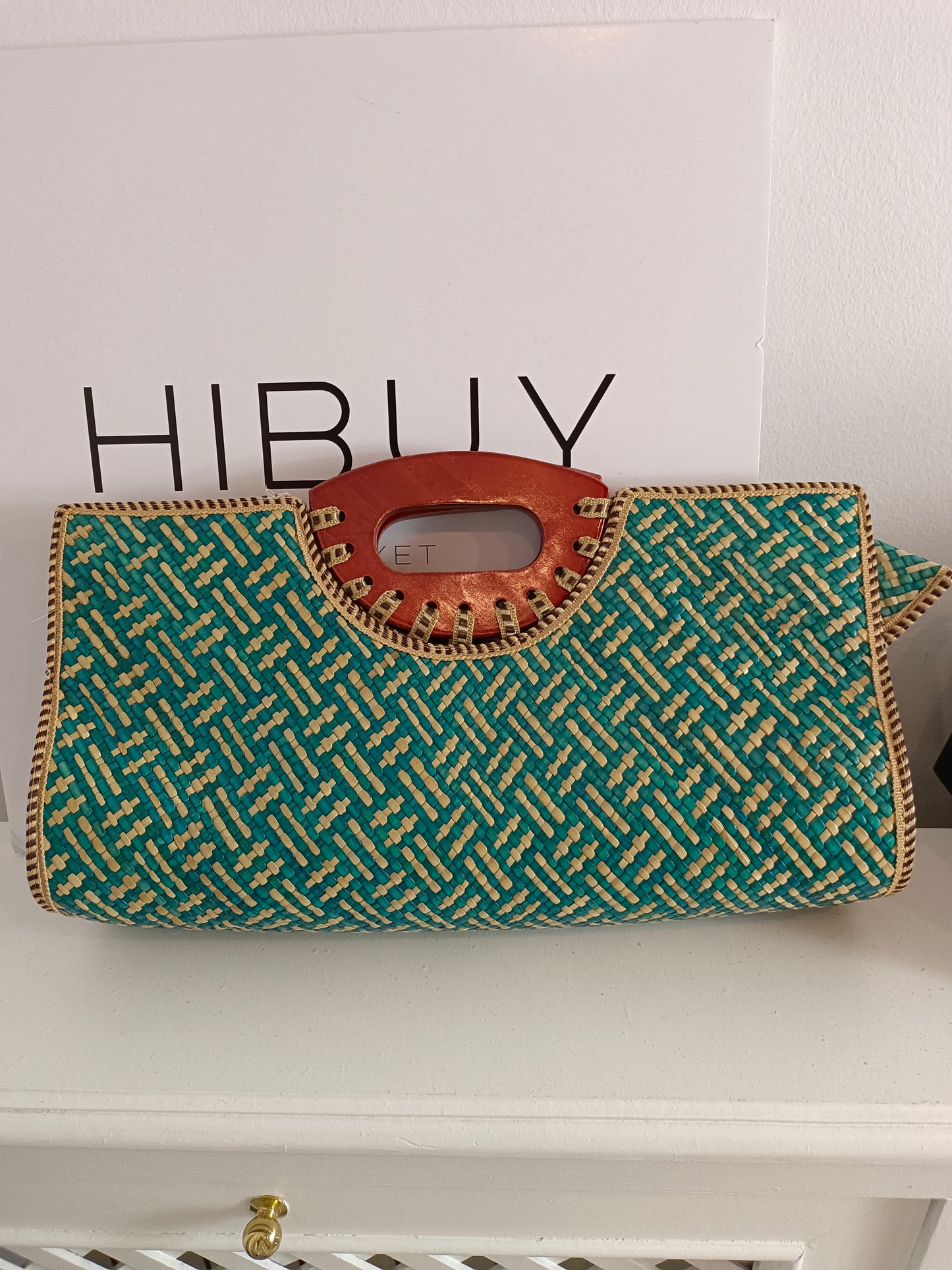 DAYADAY. Bolso rafia azul  beige