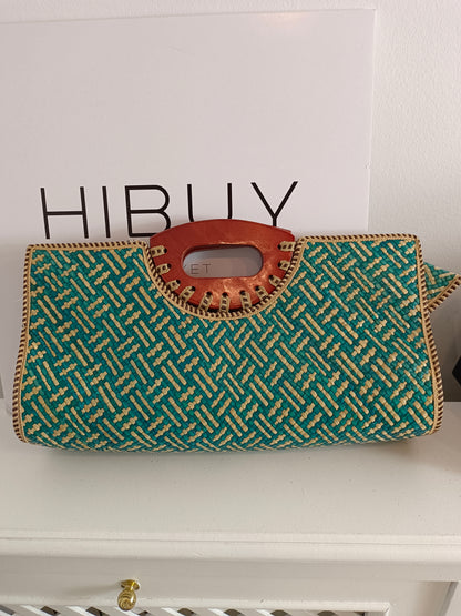 DAYADAY. Bolso rafia azul  beige