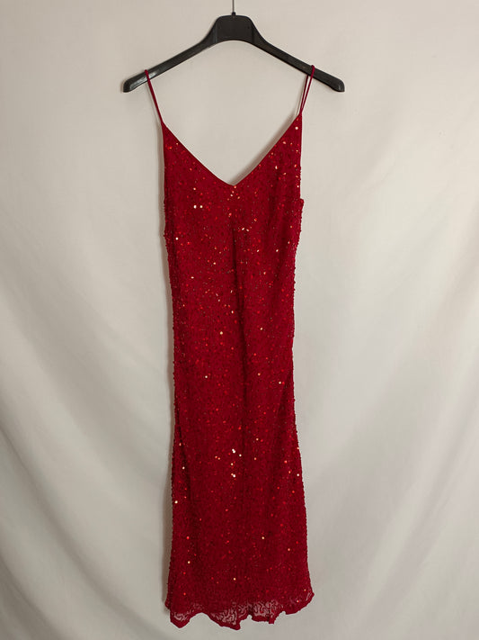 EASY WEAR. Vestido rojo de lentejuelas T.38