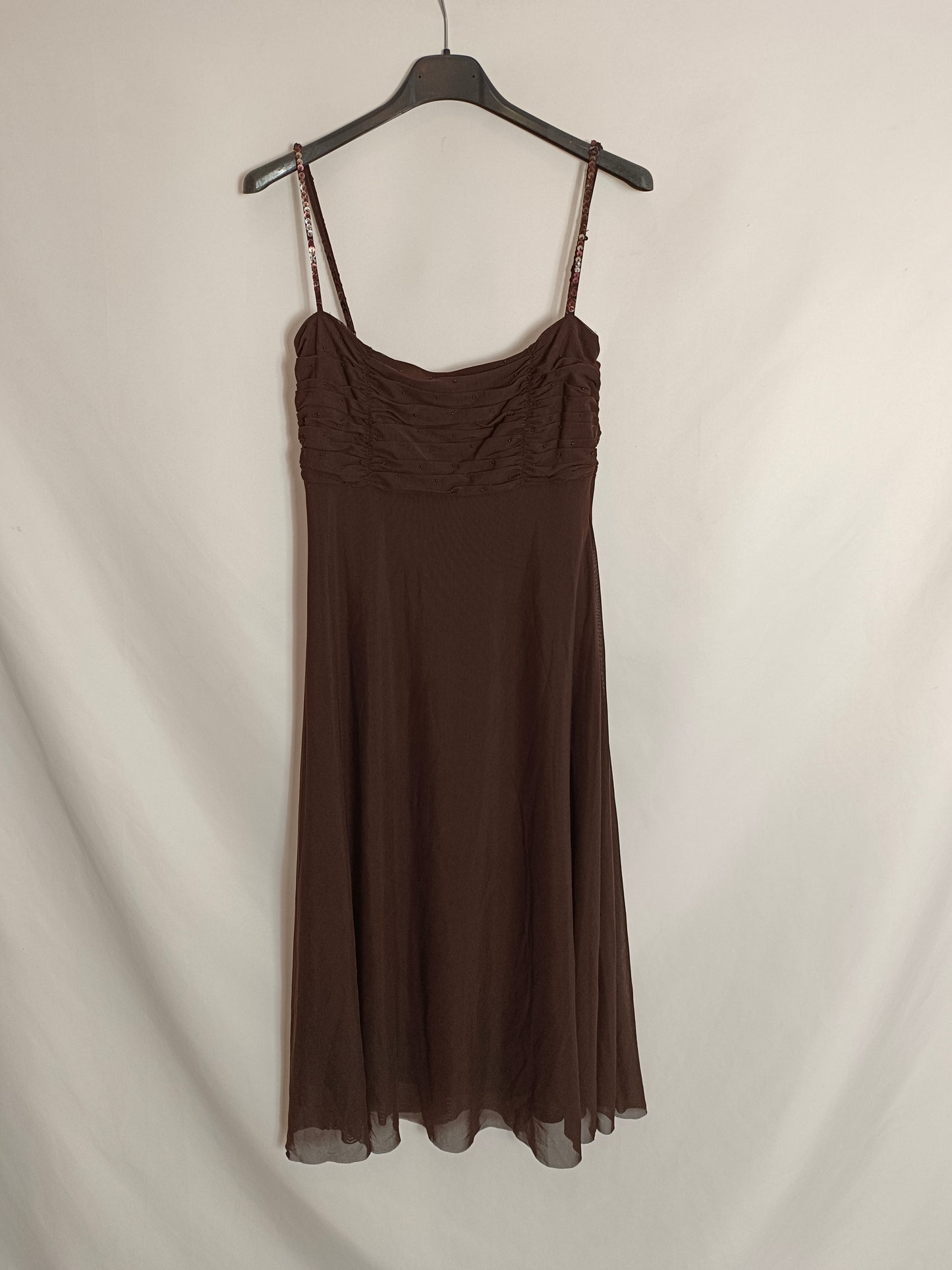 ADOLFO DOMINGUEZ. Brown tulle dress, size 38