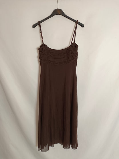 ADOLFO DOMINGUEZ. Brown tulle dress, size 38