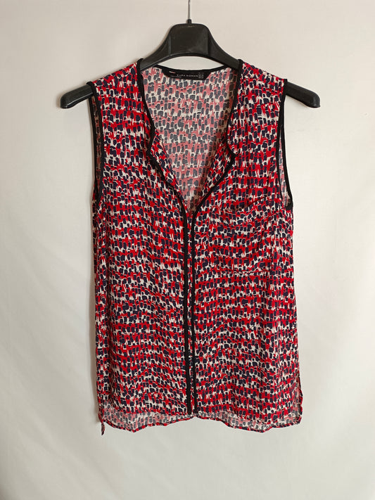 ZARA. Top estampado rojo T.xs