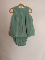 COCONUT. Vestido vestido y culetin verde pana T.9-12 meses