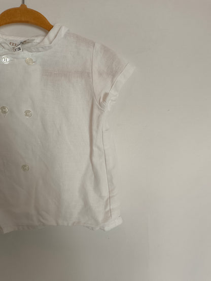 MH. White double-breasted shirt S.9-12 months