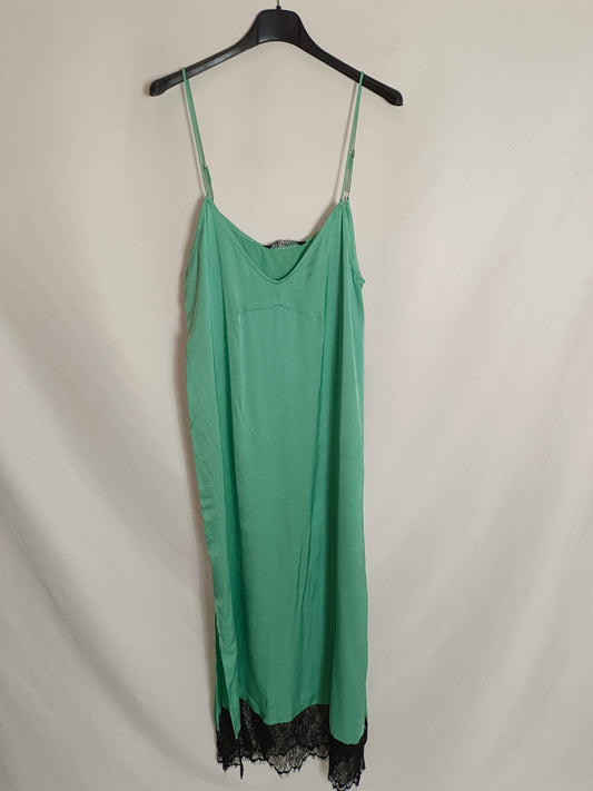 ZARA. Vestido verde agua lencero T.s