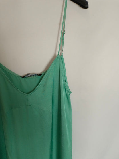 ZARA. Vestido verde agua lencero T.s