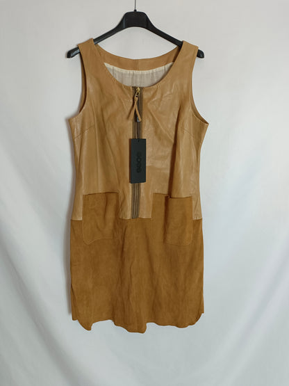 GOES. Vestido camel piel T.38