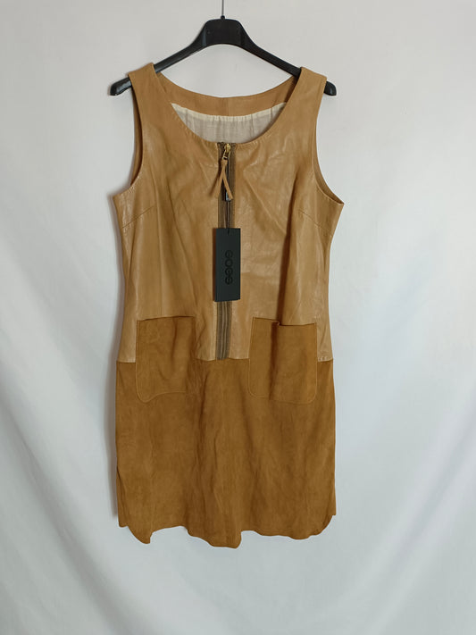 GOES. Vestido camel piel T.38