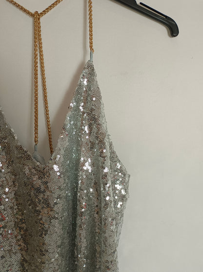 MAY. Top lentejuelas plateado T.m/l