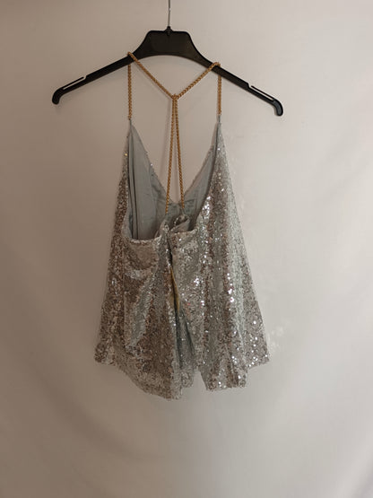 MAY. Top lentejuelas plateado T.m/l