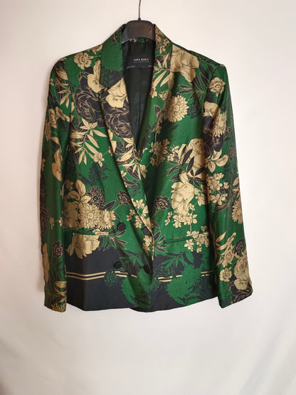 ZARA.Green floral trousers T.xs