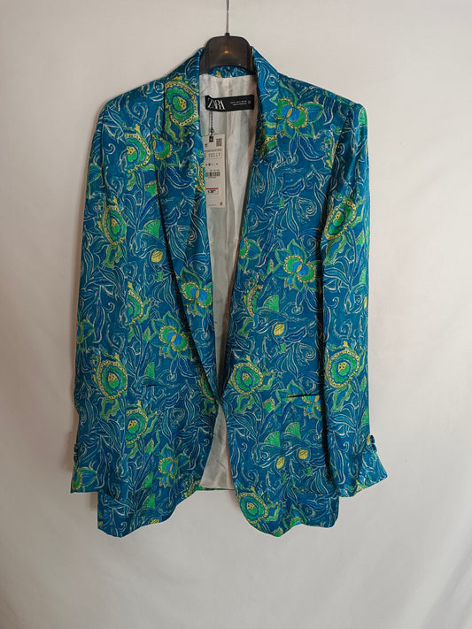 ZARA. Ts printed blue blazer