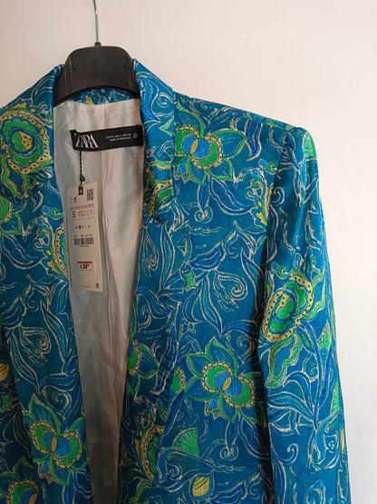 ZARA. Ts printed blue blazer