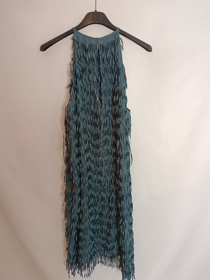 ZARA. Vestido verde flecos T.xs