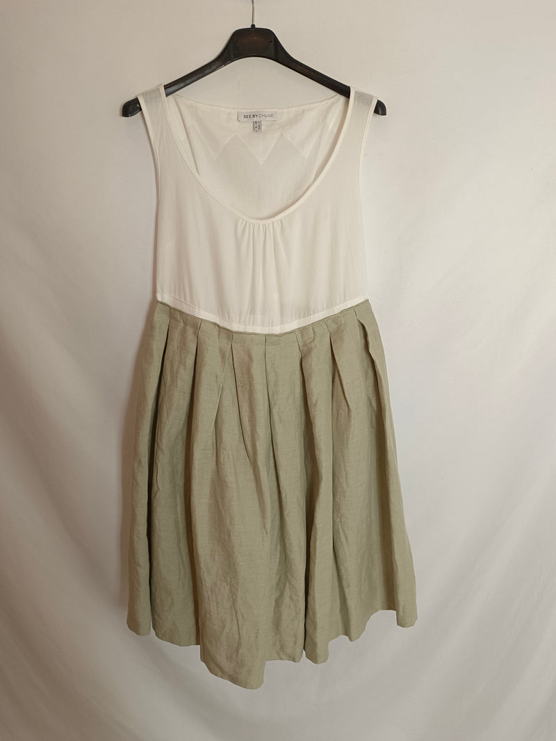 SEE BY CHLOÉ. Vestido lino bicolor T.42(S)