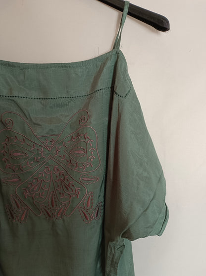 ZARA. Top verde agua bordado T.m