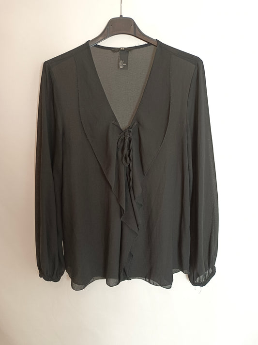 H&amp;M. Black blouse with ruffles, size 36