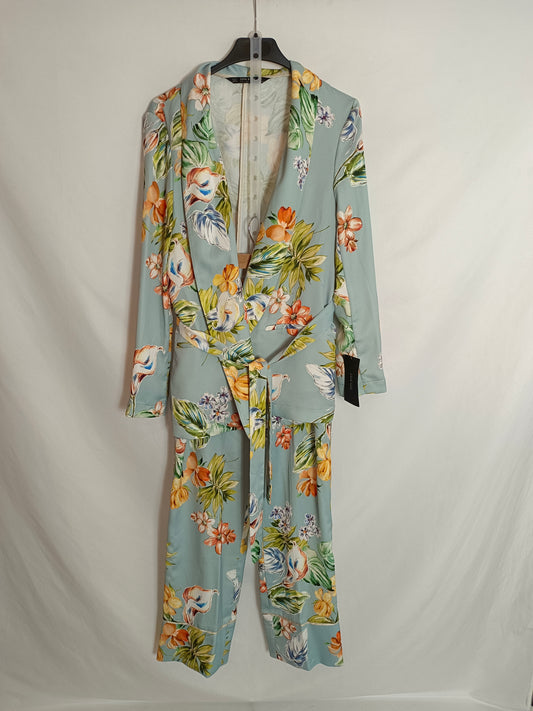 ZARA. Blazer azul flores T.s
