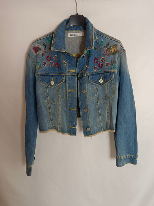 ZARA. Cazadora vaquera lentejuelas T.s