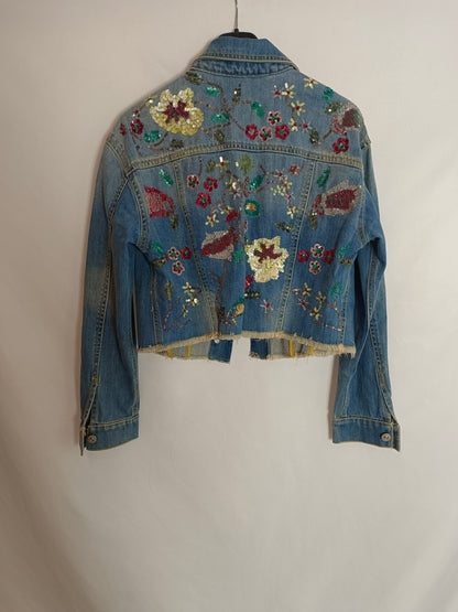 ZARA. Cazadora vaquera lentejuelas T.s