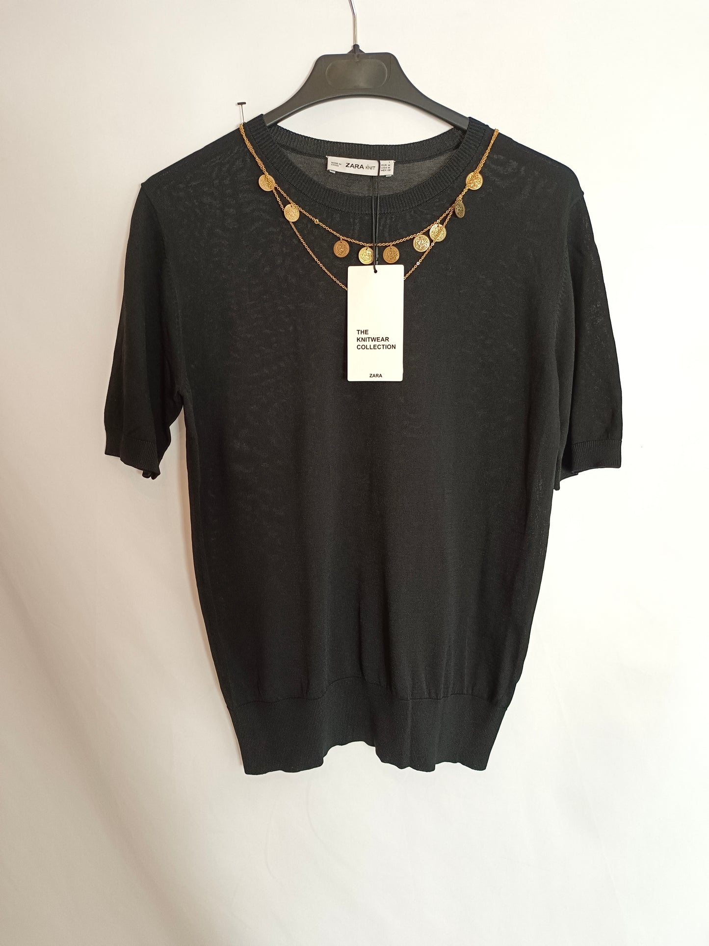 ZARA. Black coin knit top TM
