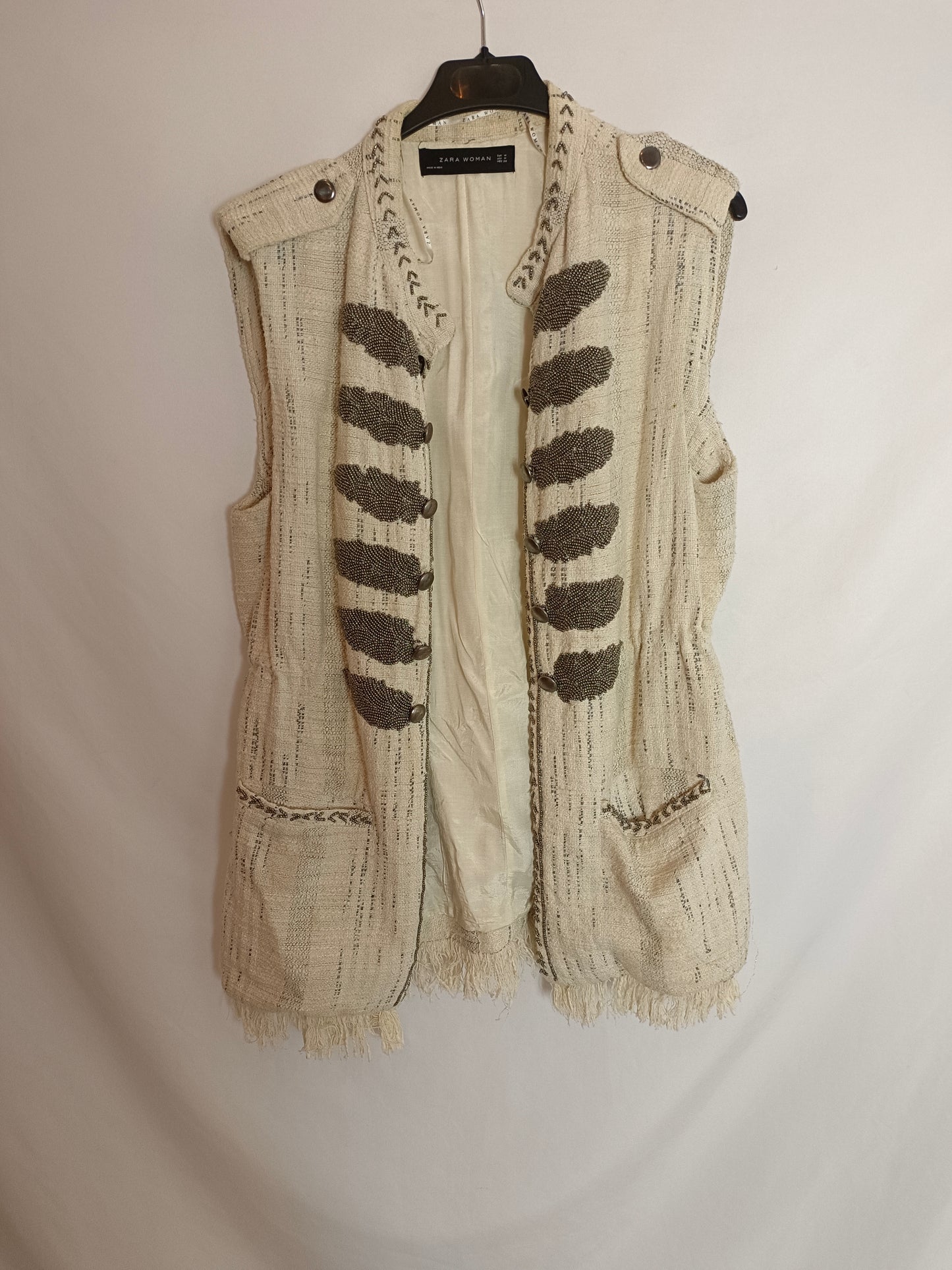 ZARA. Beaded tweed vest Tm(tara)