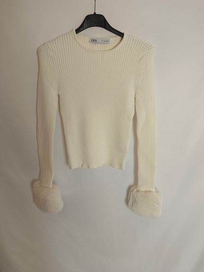 ZARA. Jersey beige canalé T.s