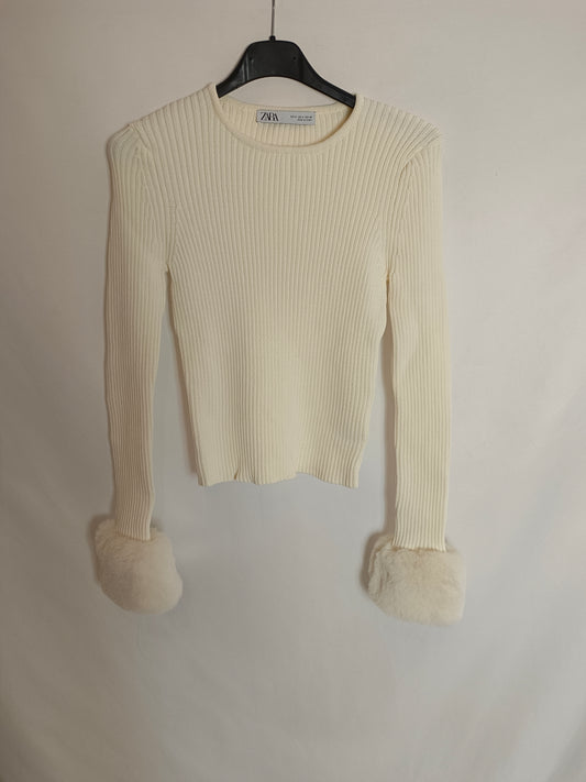 ZARA. Jersey beige canalé T.s