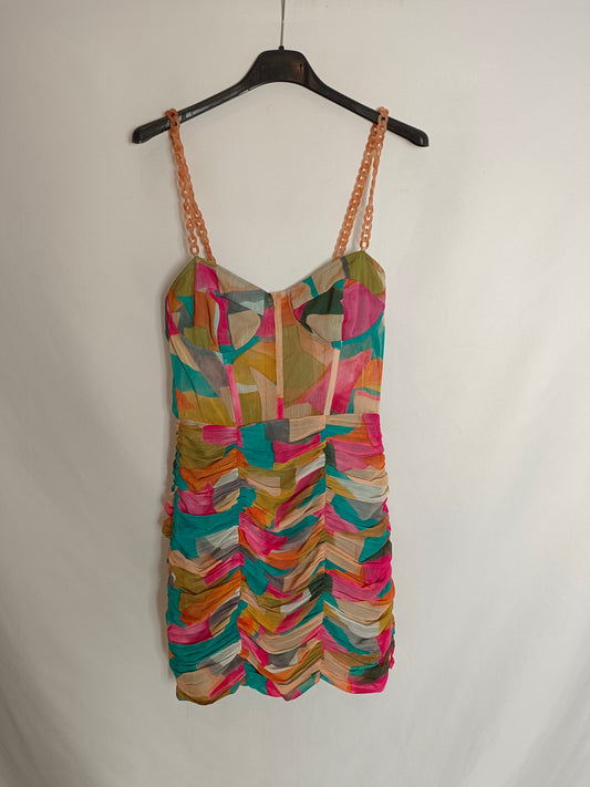 ZARA. Vestido fruncido multicolor T.xs