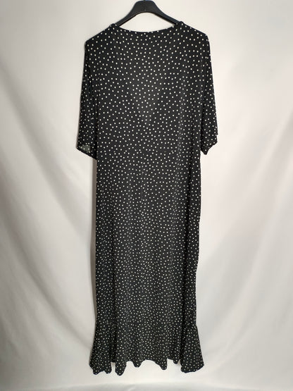 H&M. Vestido largo negro lunares T.4xl