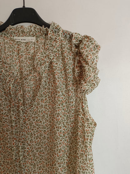 MULAYA. Beige floral blouse Tl