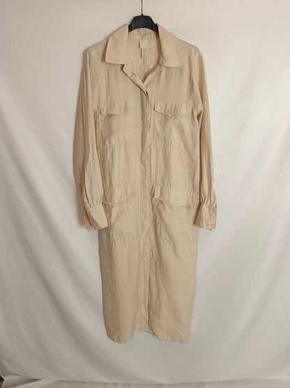 H&M. vestido midi beige T.36
