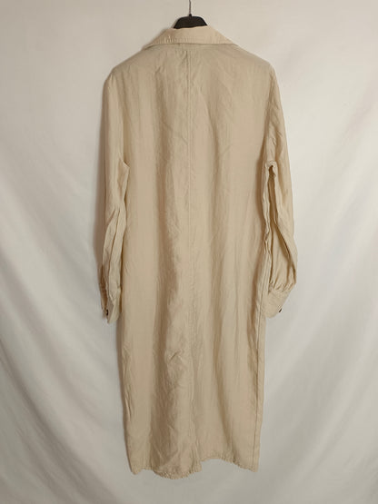 H&M. vestido midi beige T.36