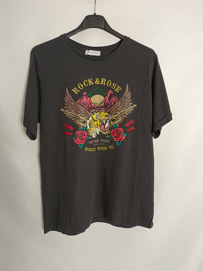 LOAVIES. Grey "rock&amp;rose" T-shirt