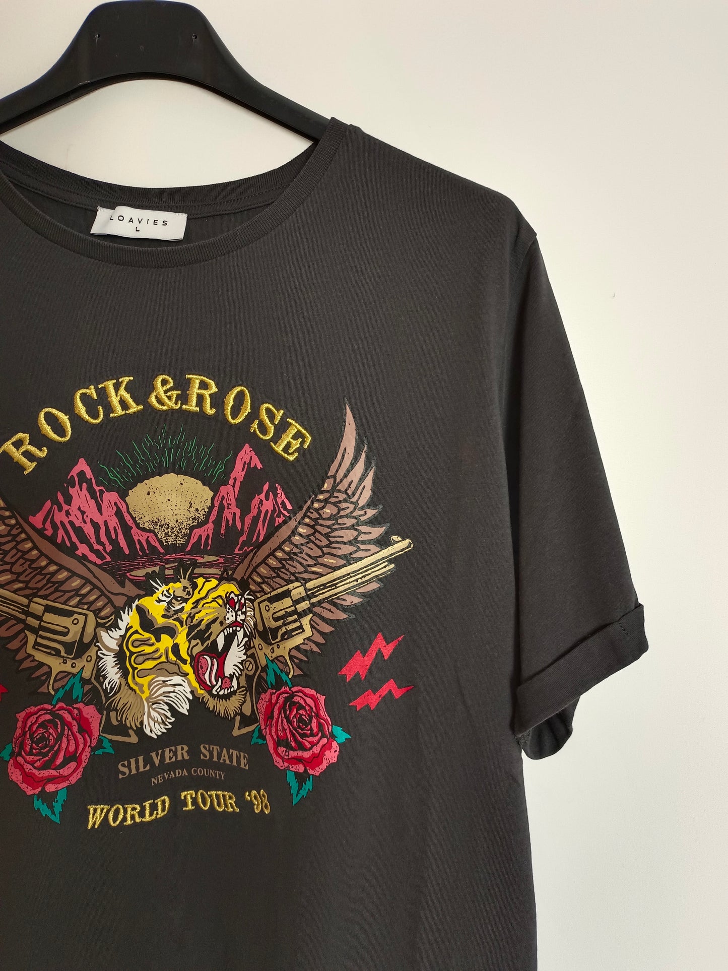LOAVIES. Grey "rock&amp;rose" T-shirt