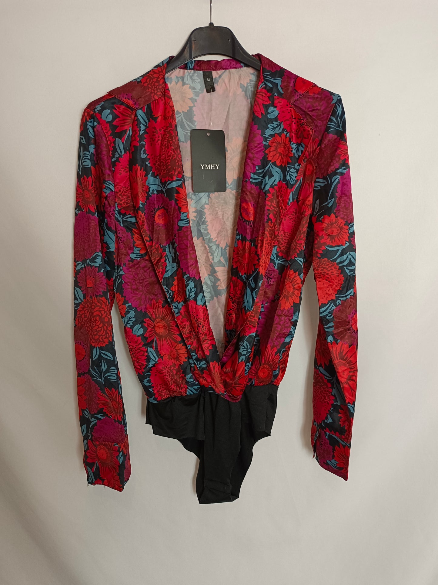 OTHERS. Black bodysuit with red flowers Tm