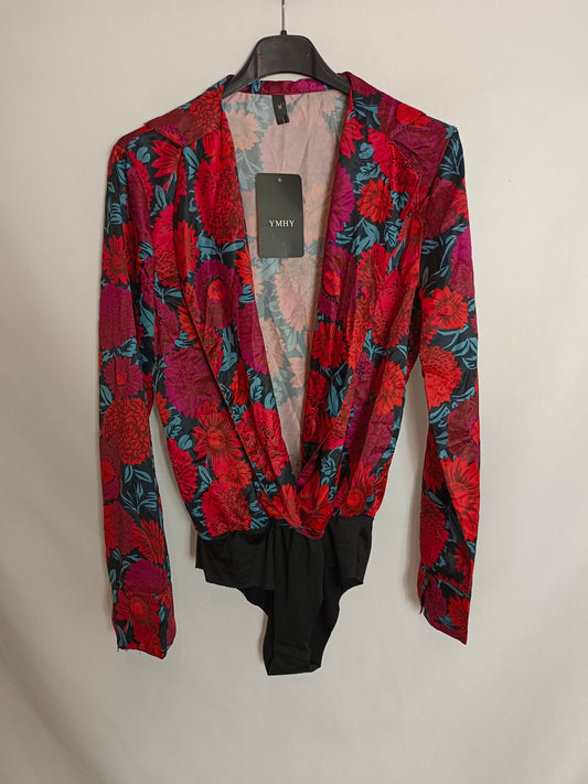 OTHERS. Black bodysuit with red flowers Tm