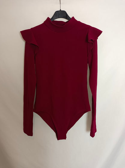 SHEIN. Burgundy Ruffled Tl Bodysuit