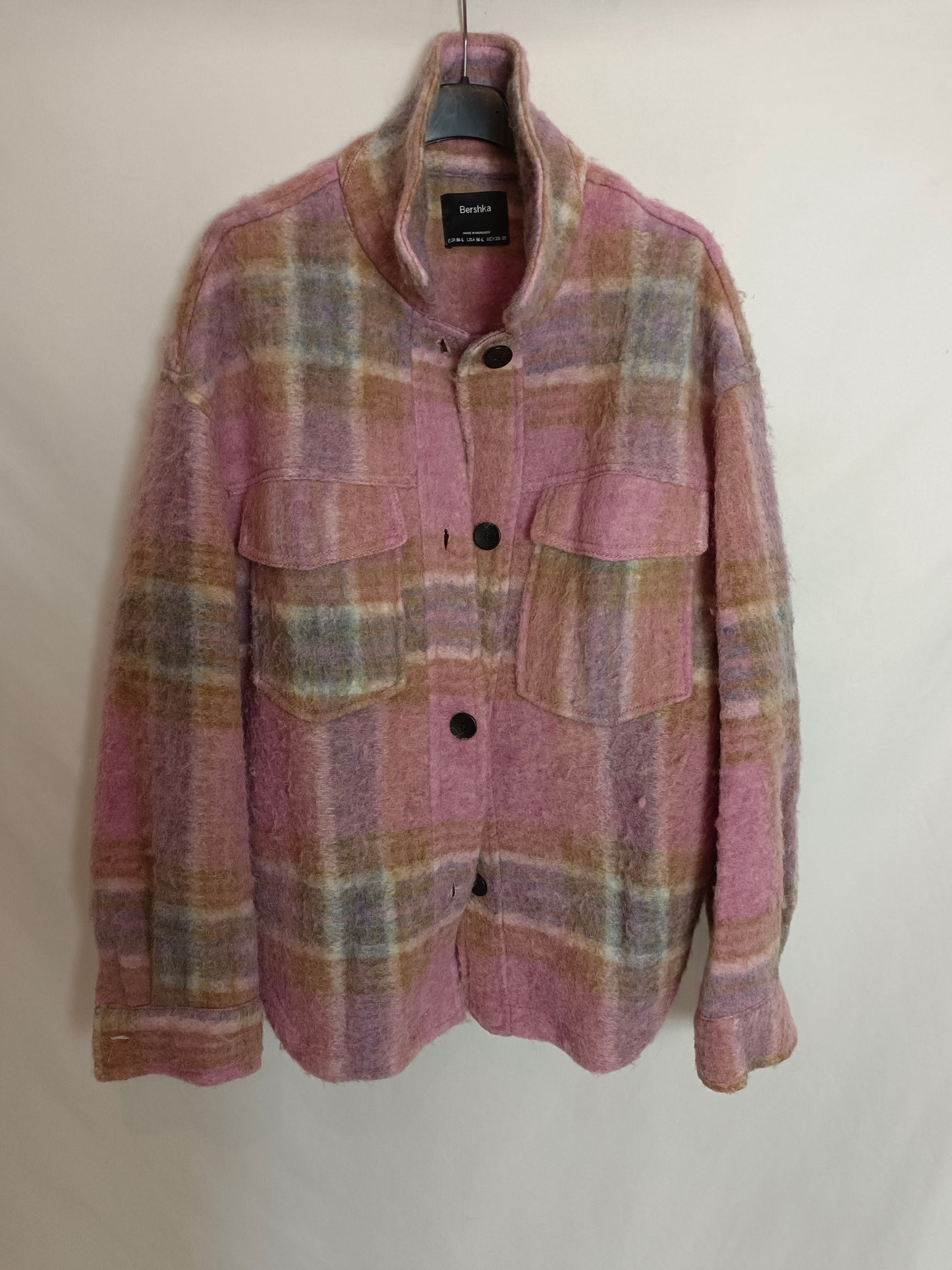 BERSHKA. Chaqueta cuadros franela T.m/l