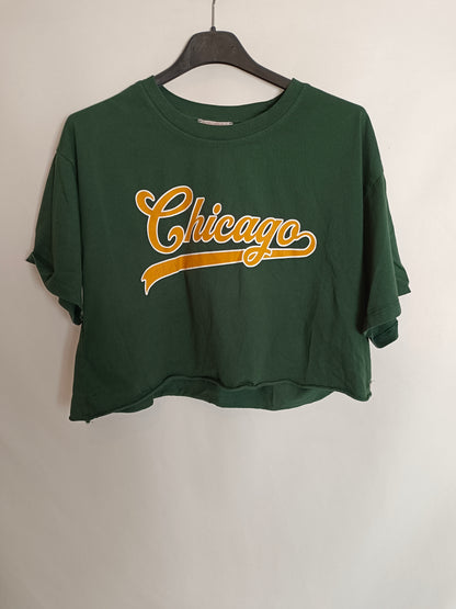 PULL&BEA. Camiseta verde crop T.m (TARA))