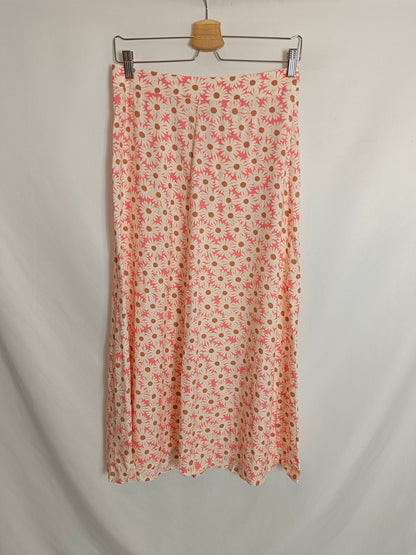 MANGO. Pink floral midi skirt Tm