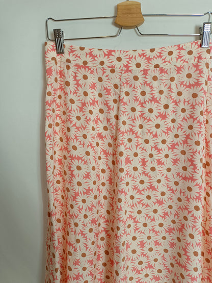 MANGO. Pink floral midi skirt Tm