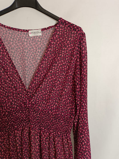 FERSTH. Vestido burdeos estampado T.u(s)