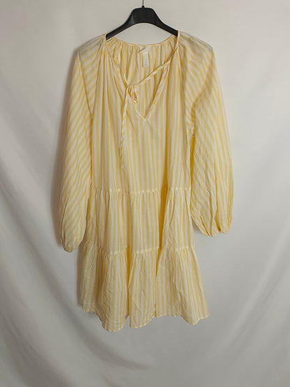 H&M. vestido amarillo y blanco rayas T.s